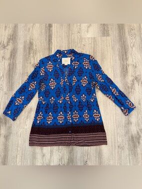 Maeve Anthropologie Blue‎ Boho Print Button Front Blouse Size 6